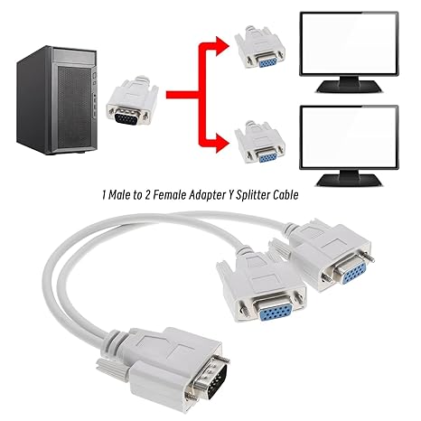 Tobo VGA Y Splitter Cable – 1 Male to 2 Female for Monitors, Projectors, and PCs - Cable & Connector by HP